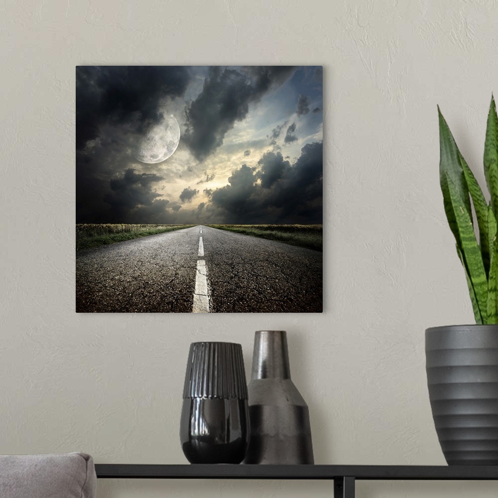 A modern room featuring Highway and the moon. Elements of this image furnished by NASA.