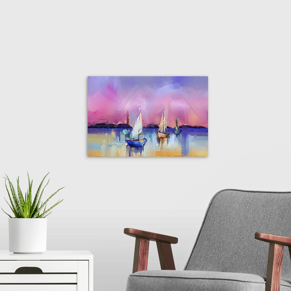 A modern room featuring Impressionist Seascape