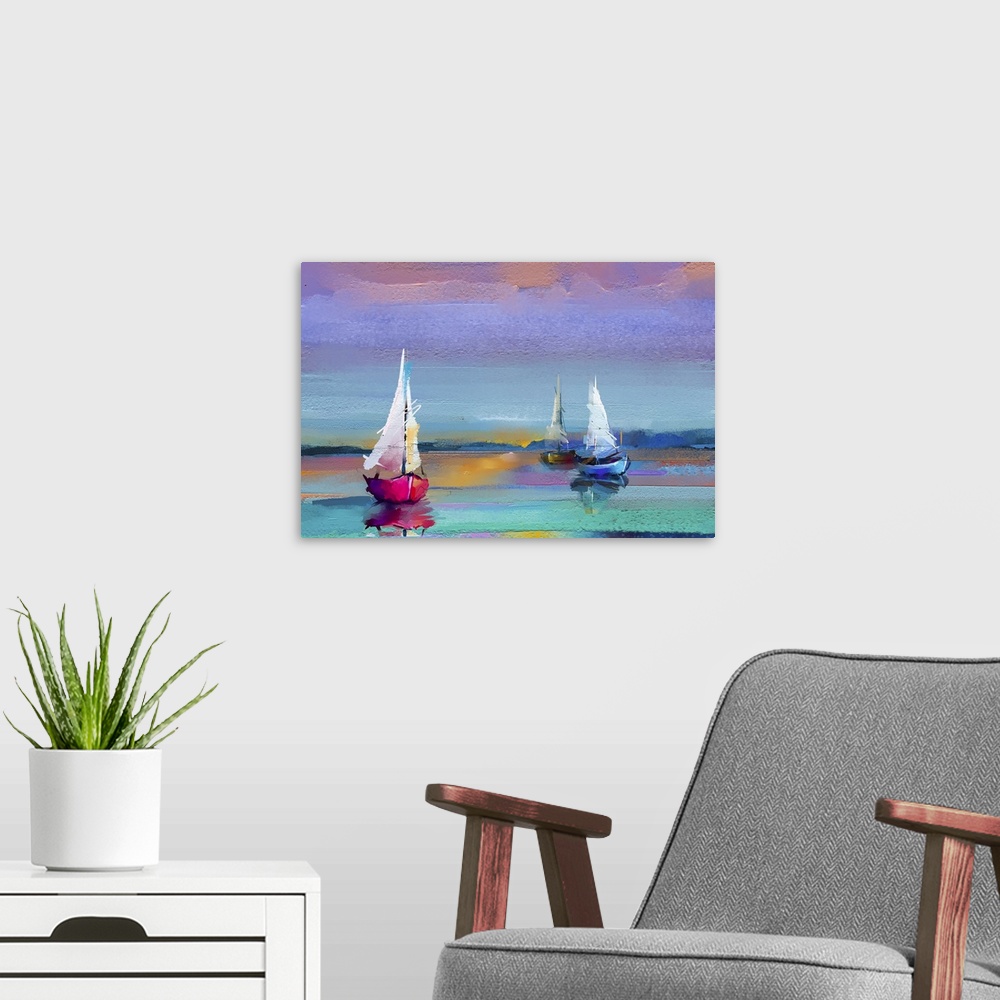 A modern room featuring Impressionist Seascape