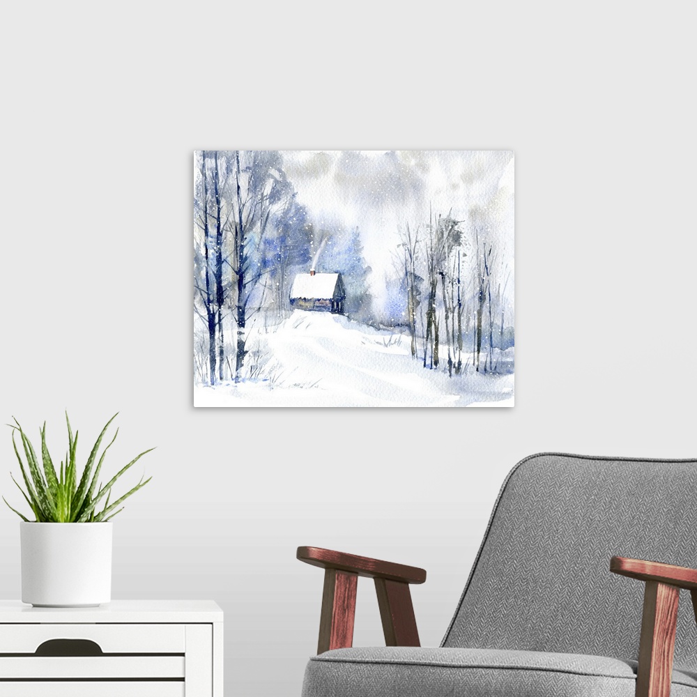 A modern room featuring Landscape with village in winter.