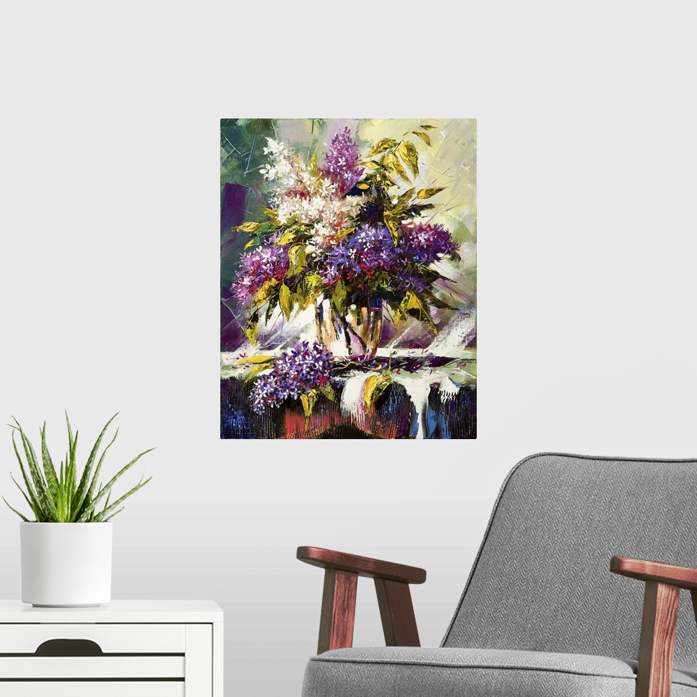 A modern room featuring Lilac Bouquet In A Vase