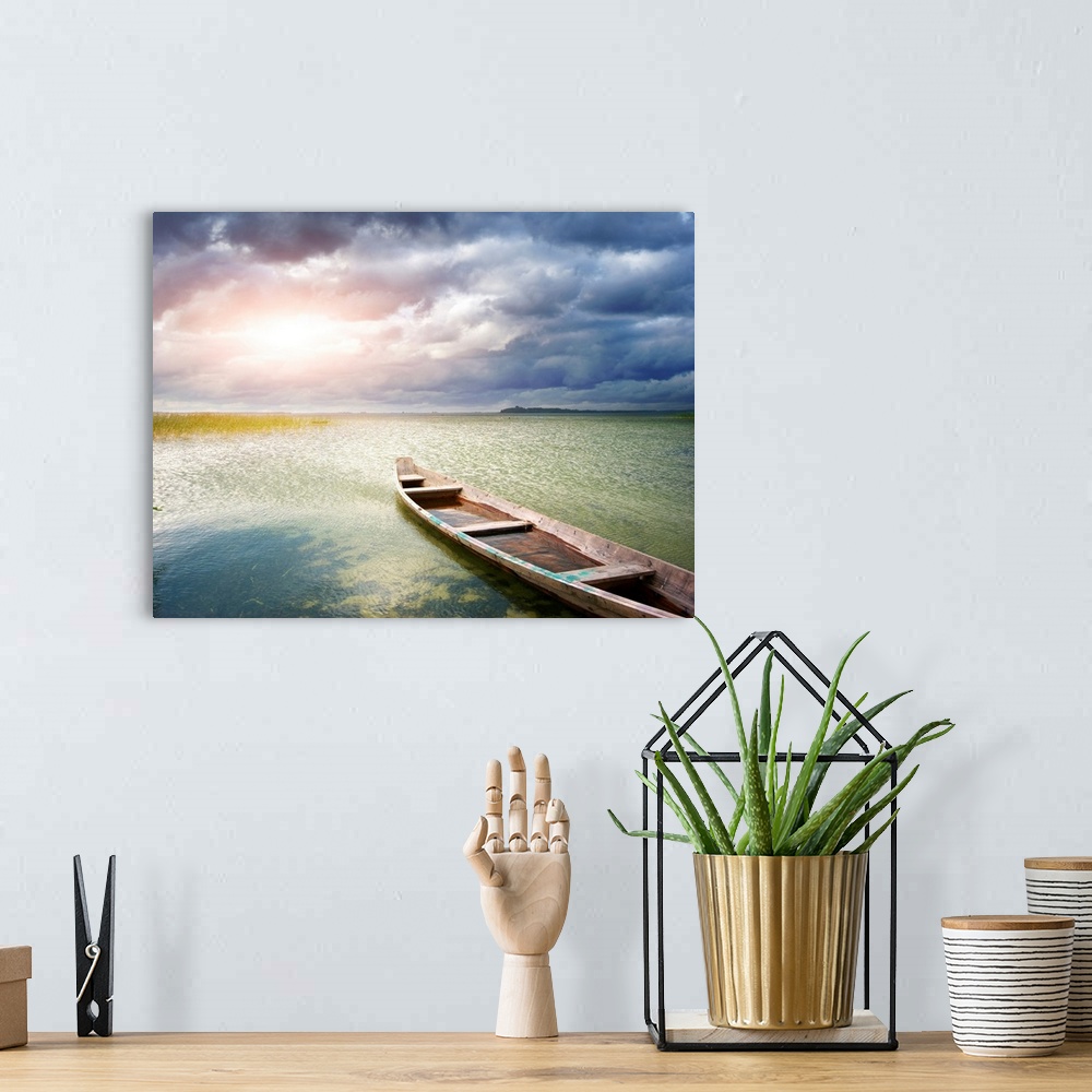 A bohemian room featuring Lonely Boat On Lake