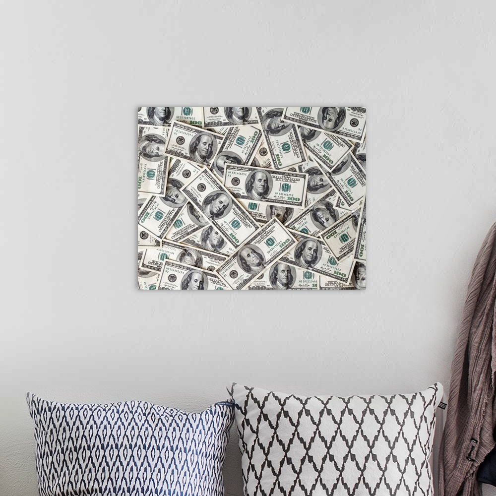 A bohemian room featuring Hundred dollar bills.
