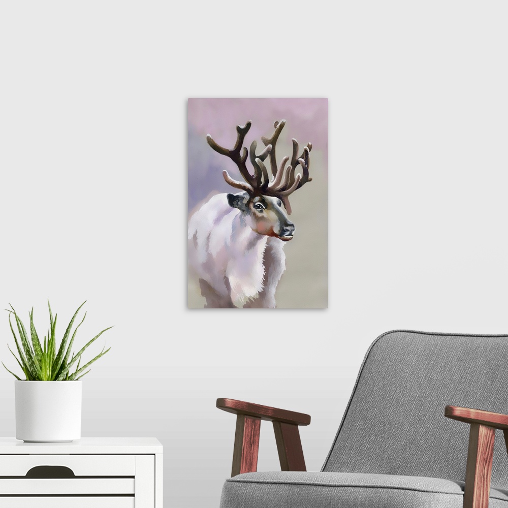 A modern room featuring Moose in winter forest.