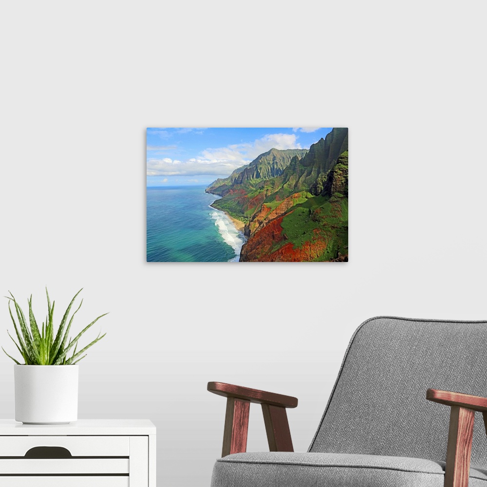 A modern room featuring View at Na Pali coast from helicopter, Kauai, Hawaii.