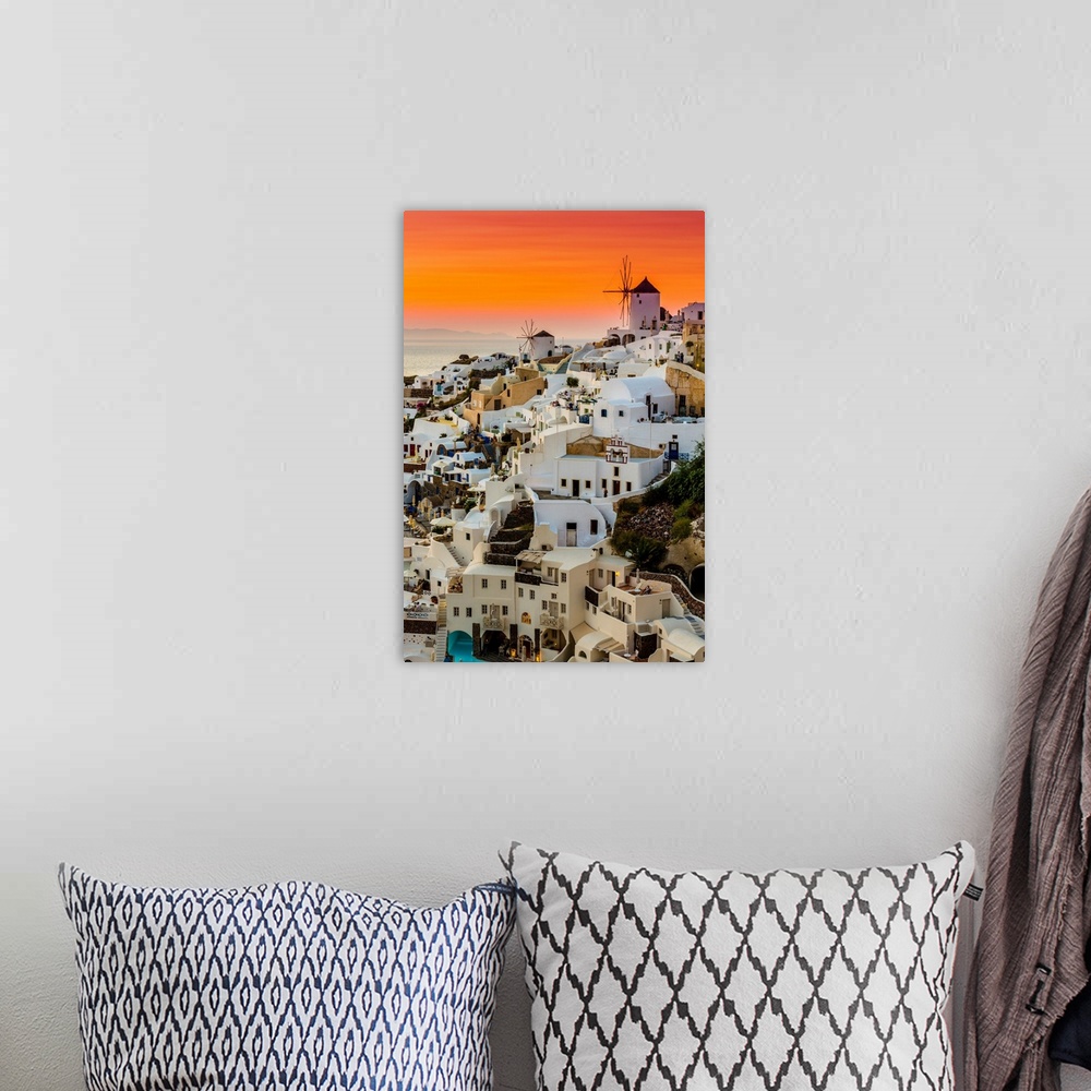 A bohemian room featuring Santorini, Greece - Oia at beautiful sunset.