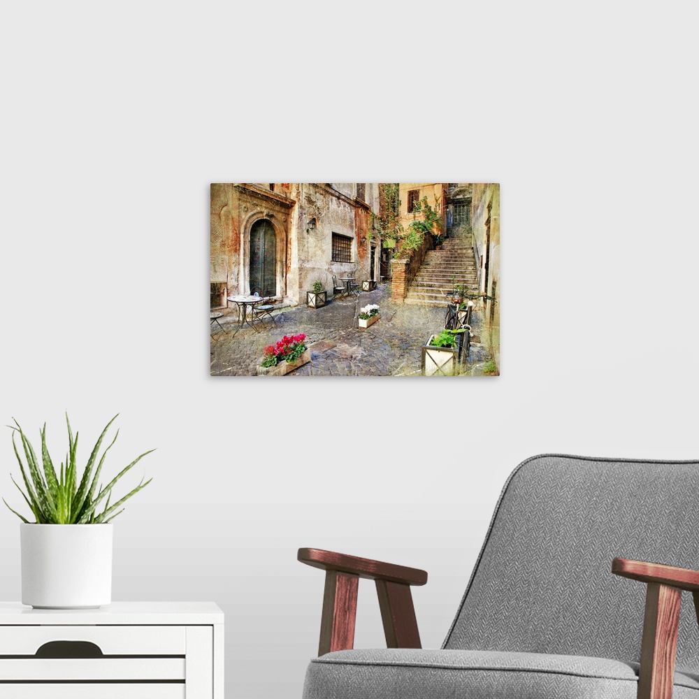 A modern room featuring Old streets of Italy, retro picture.