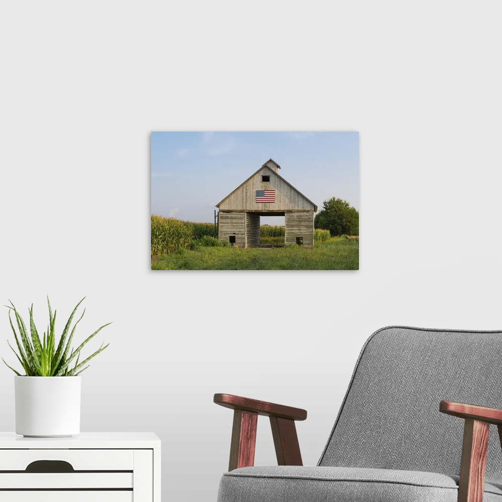 A modern room featuring Old Rustic Barn In The Midwest With Painted American Flag, Lasalle, Illinois
