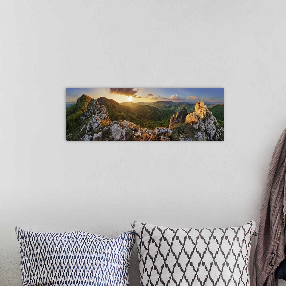 A bohemian room featuring Panorama mountain landscape at sunset, Slovakia, Vrsatec.