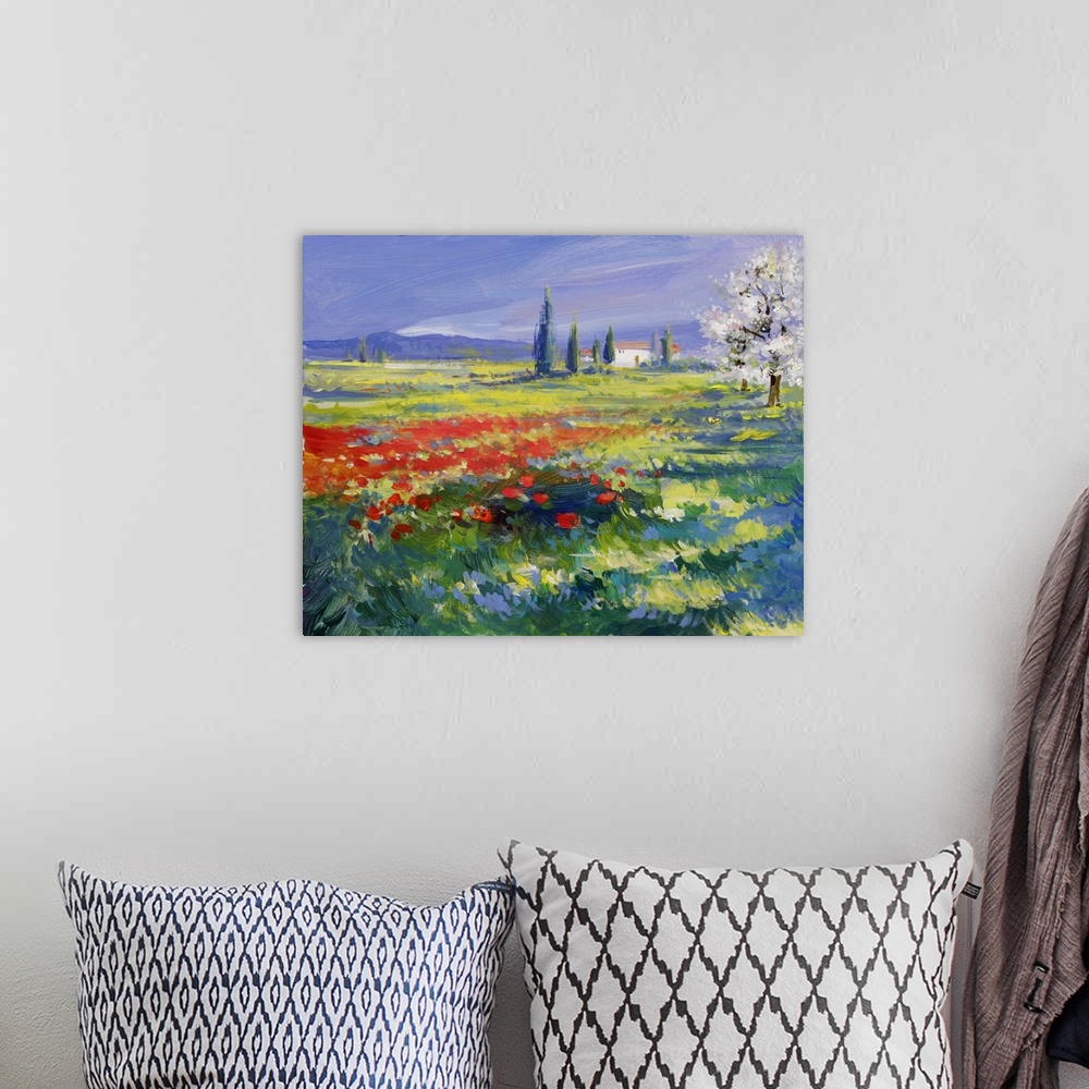 A bohemian room featuring Red poppies on a summer meadow - originally oil paints on acrylics.