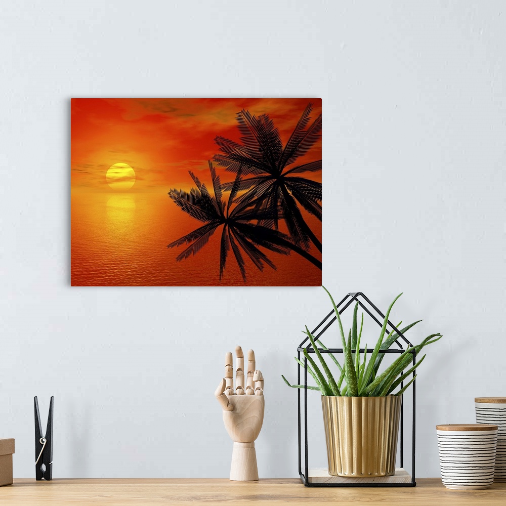 A bohemian room featuring Red Sunset And Palm
