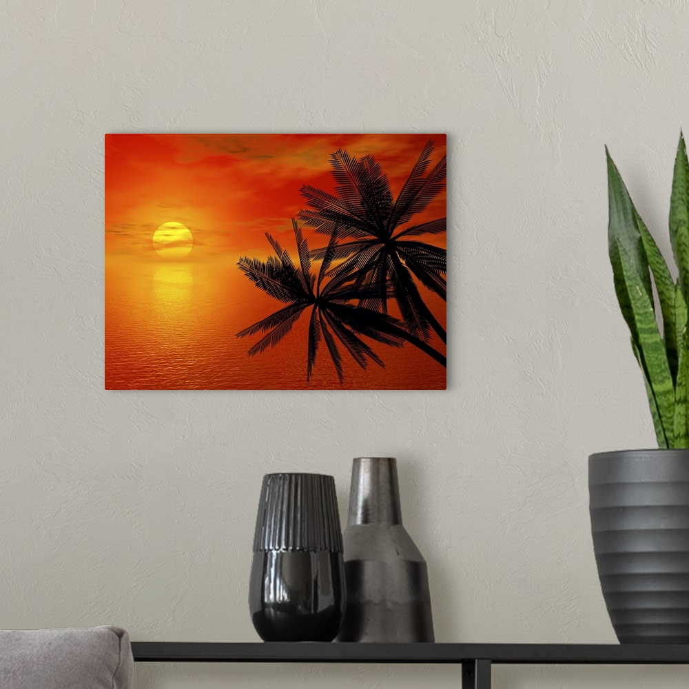 A modern room featuring Red Sunset And Palm