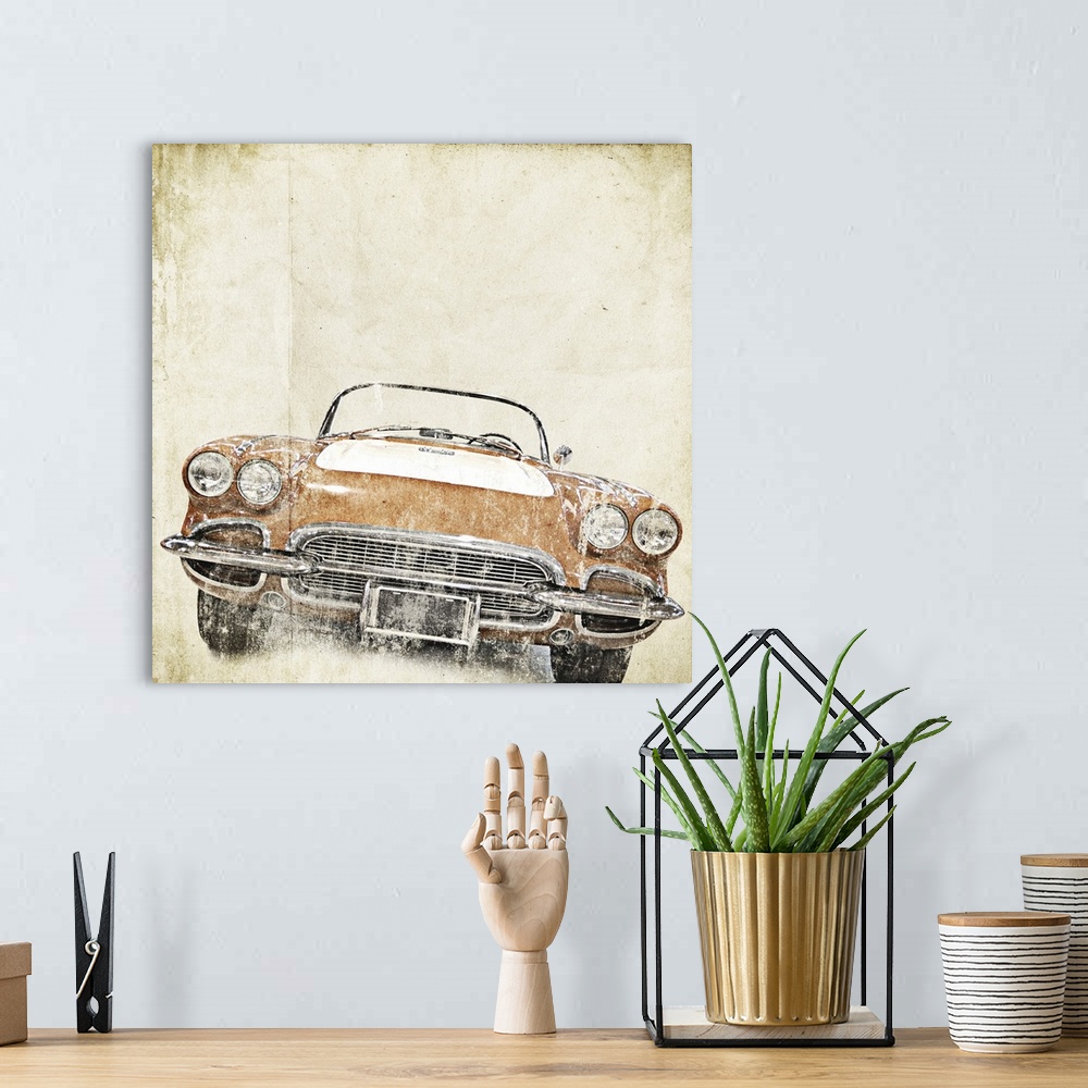 A bohemian room featuring Retro background with old car.