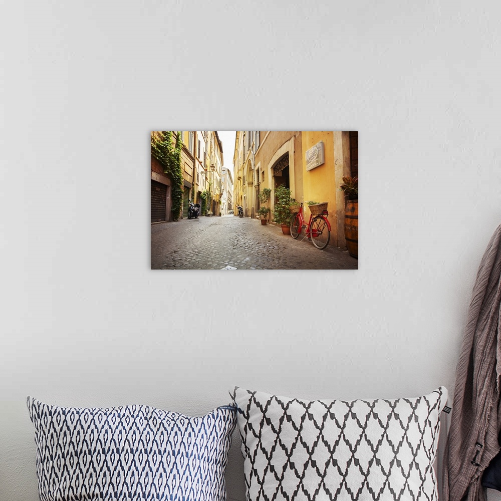 A bohemian room featuring Roman street. Italy. Old streets in Trastevere.