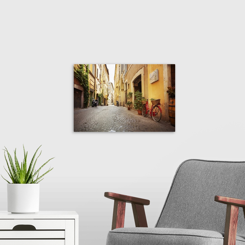 A modern room featuring Roman street. Italy. Old streets in Trastevere.