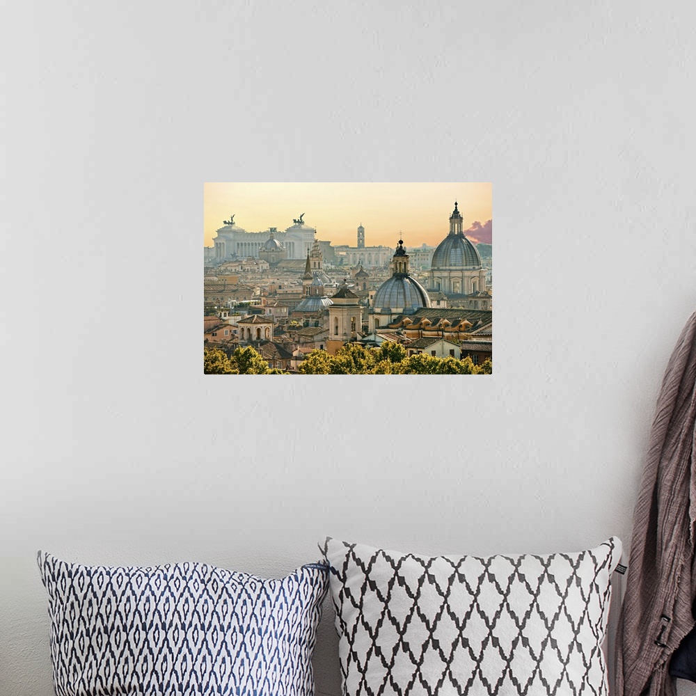 A bohemian room featuring View of Rome from Castel Sant'Angelo, Italy.