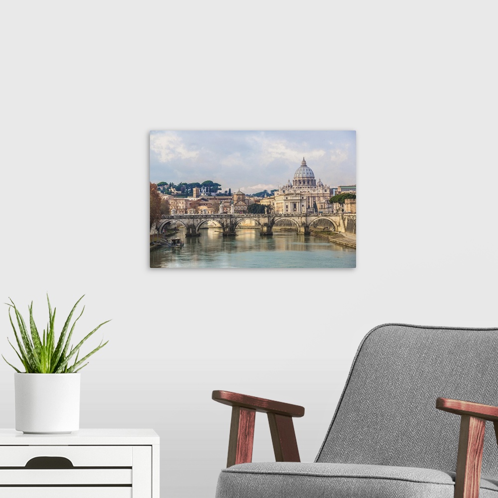 A modern room featuring Saint Peter's basilica and Saint Angelo bridge in Rome.