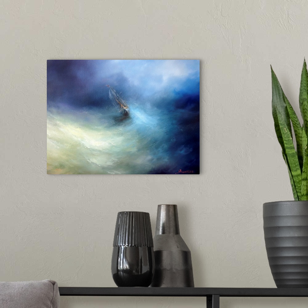 A modern room featuring Originally a seascape painting by Yakymenko Sergiy. Marine painting.