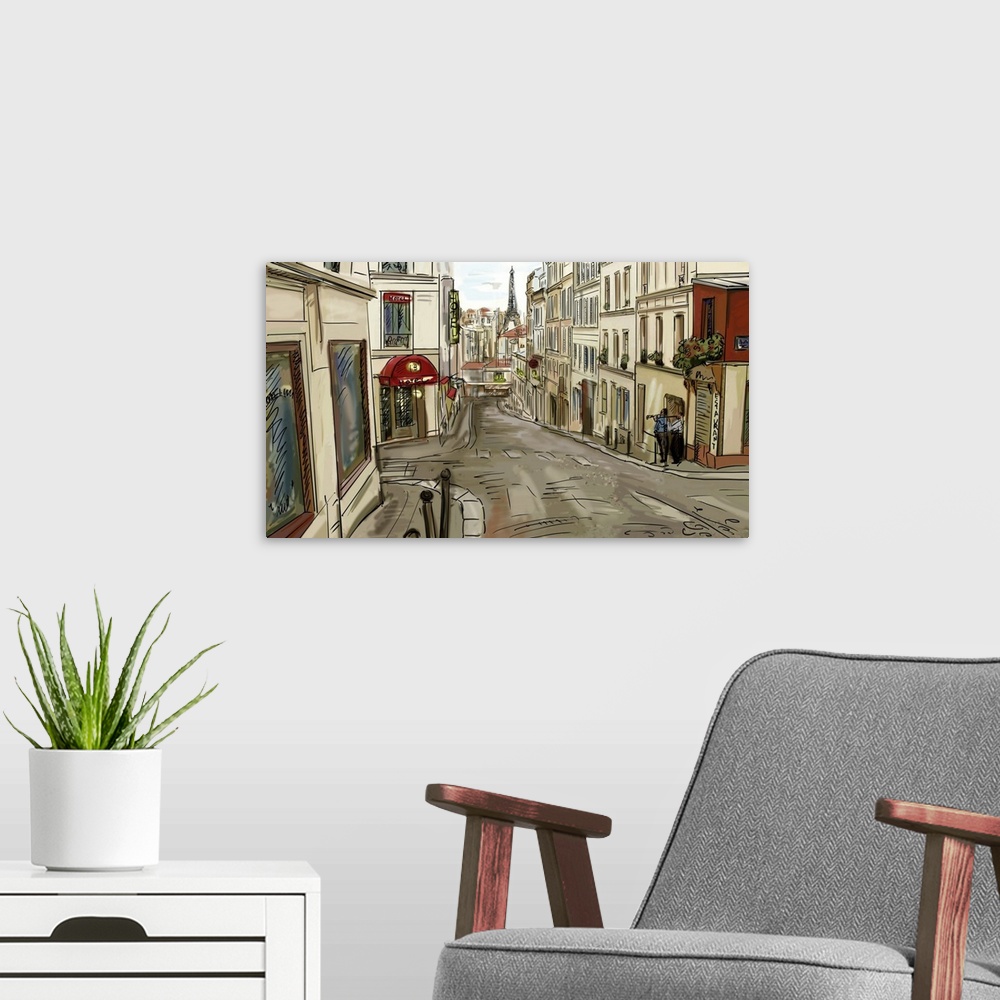 A modern room featuring Street in Paris, originally an illustration.