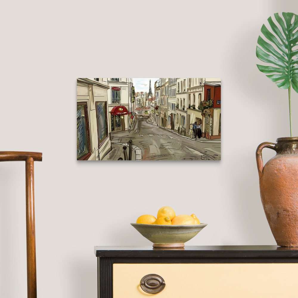 A traditional room featuring Street in Paris, originally an illustration.