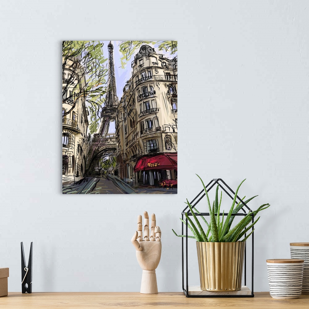 A bohemian room featuring Street in Paris, originally an illustration.