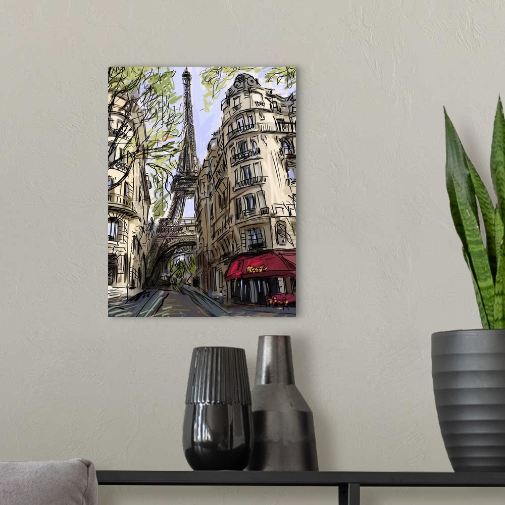 A modern room featuring Street in Paris, originally an illustration.