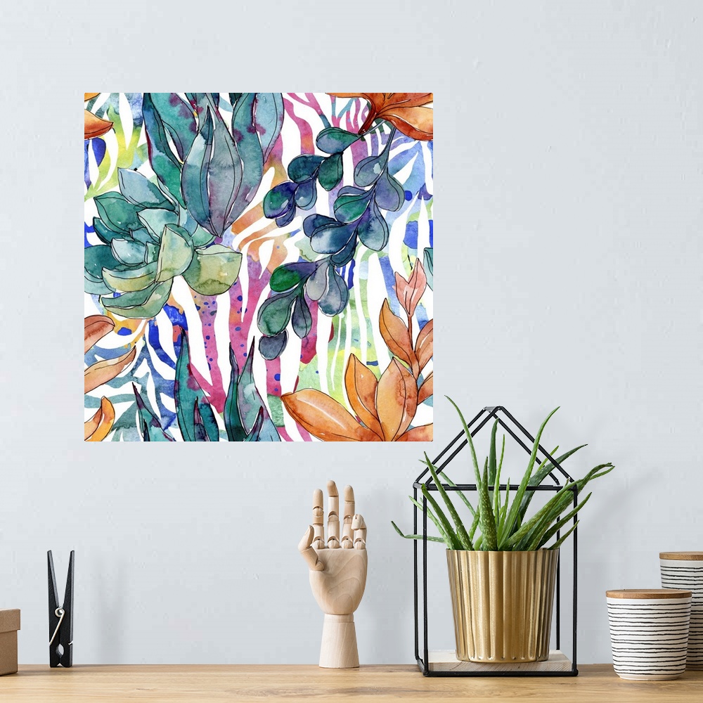 A bohemian room featuring Succulents, floral, botanical flowers. Wild, spring, leaf and wildflower.