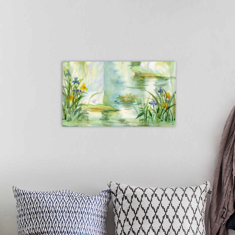 A bohemian room featuring Summer pond, originally a watercolor illustration.