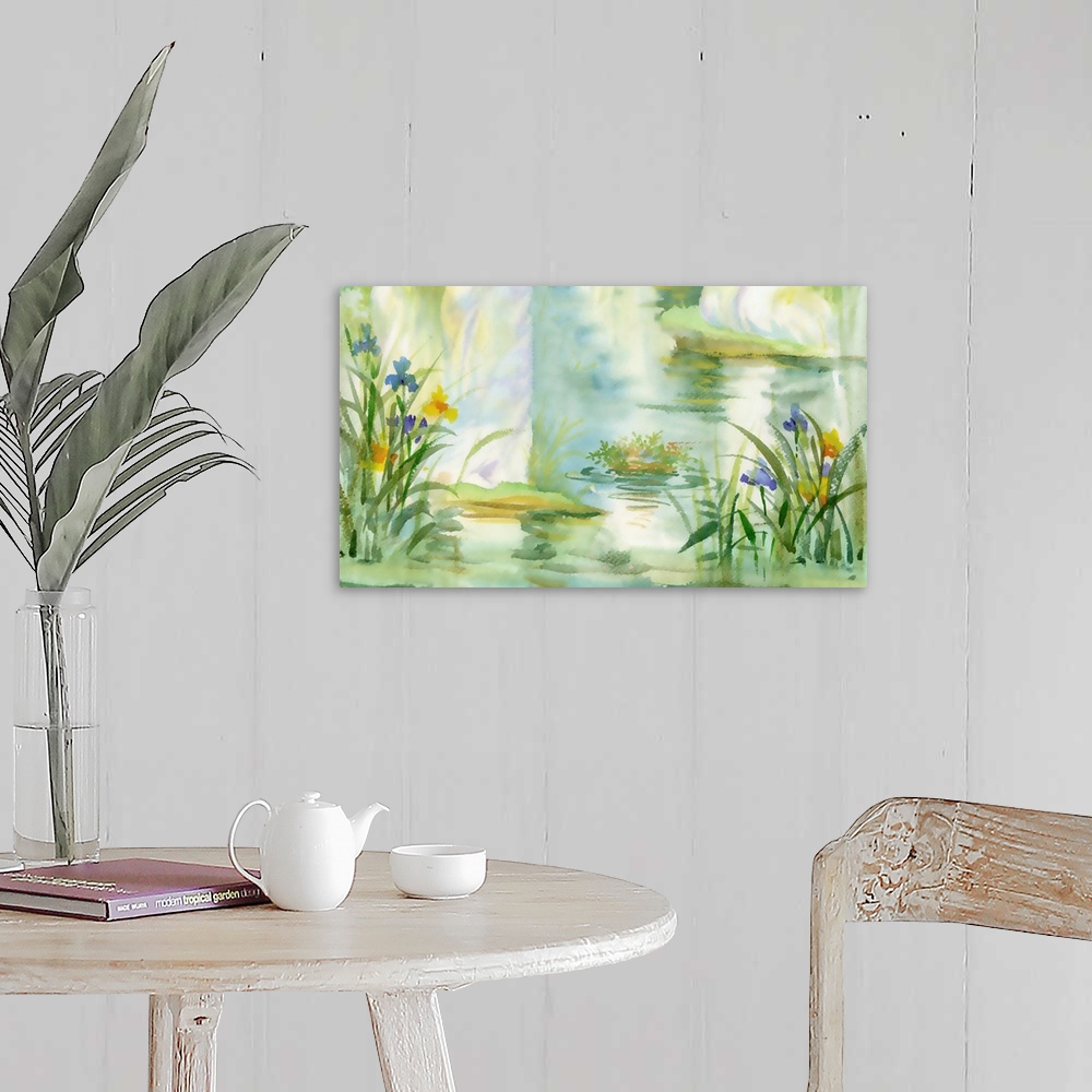 A farmhouse room featuring Summer pond, originally a watercolor illustration.