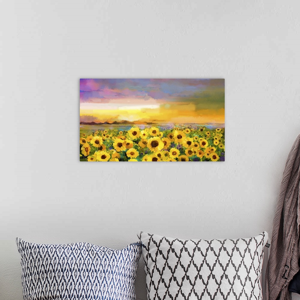 A bohemian room featuring Sunflowers And Daisies In Field