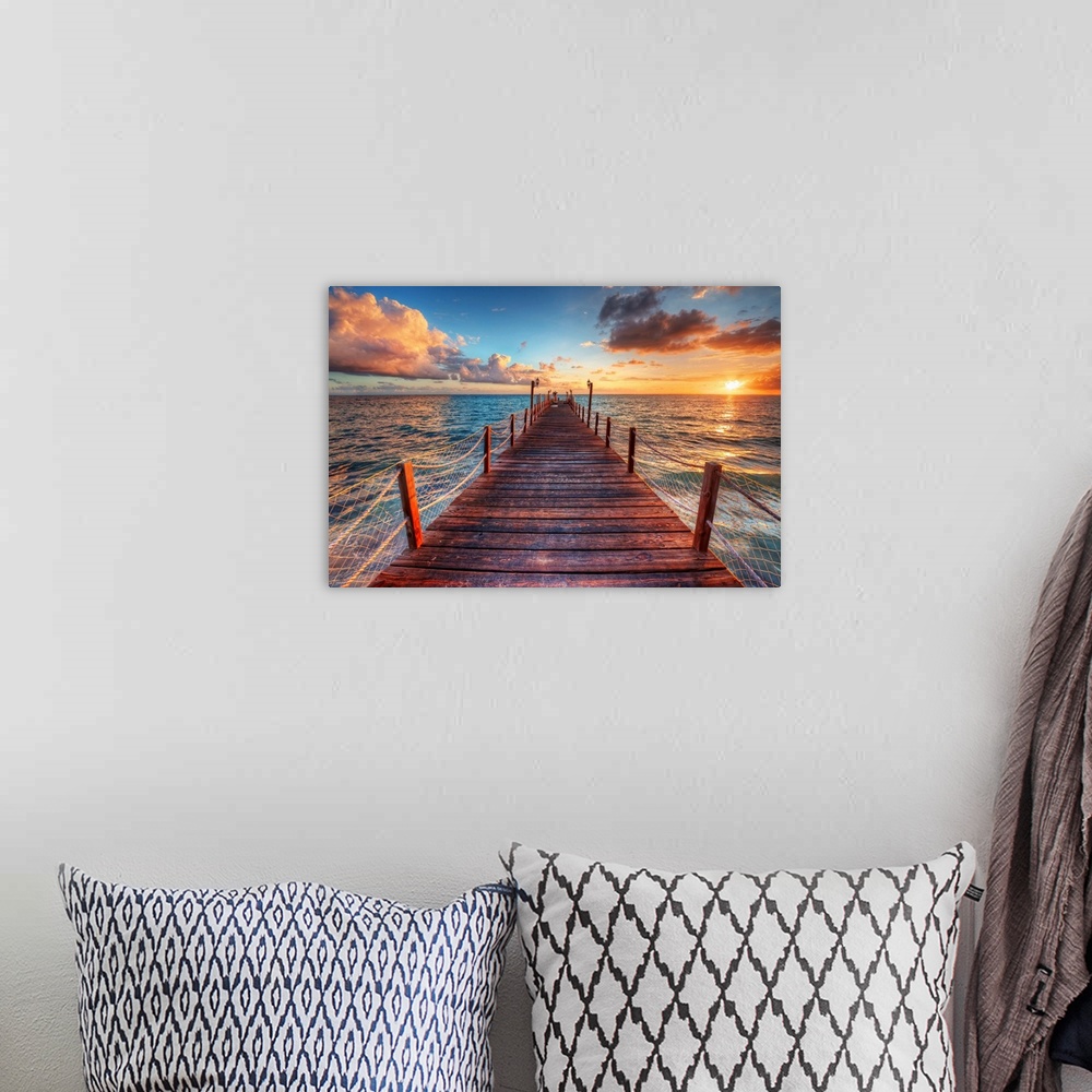 A bohemian room featuring Sunset Over Sea Pier