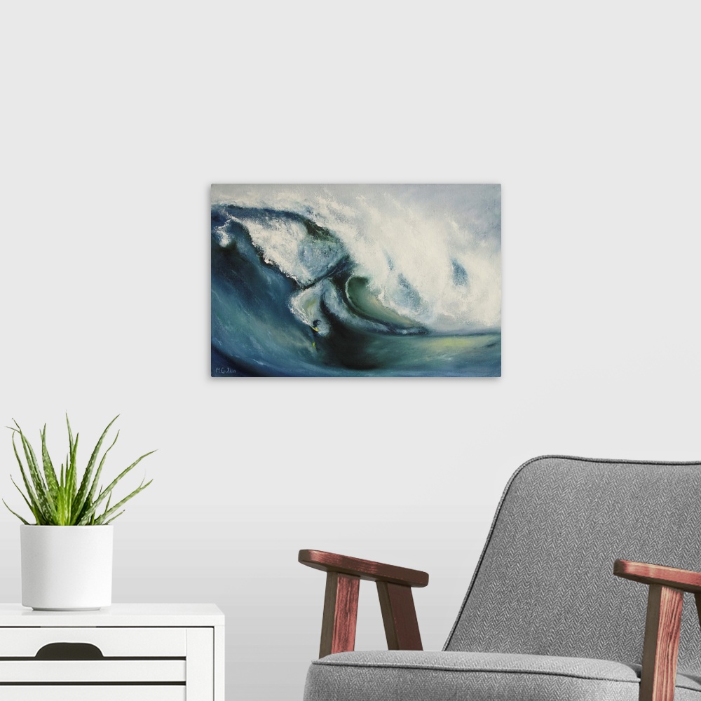 A modern room featuring Originally oil paint on canvas with surfing.