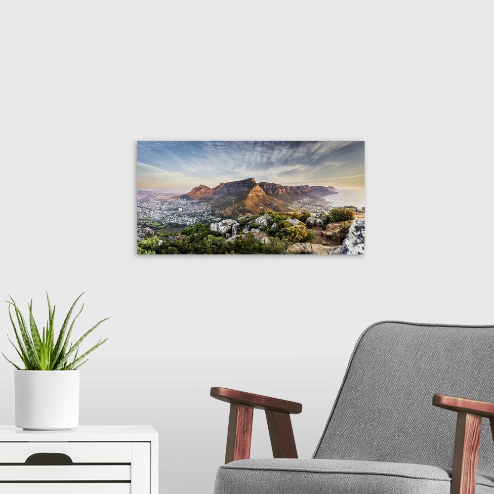 A modern room featuring Table Mountain Sunset Panorama