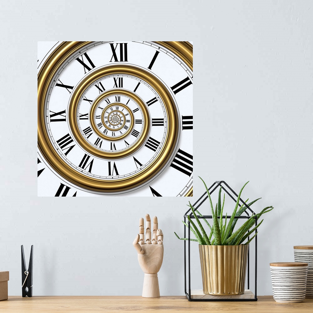 A bohemian room featuring 3D concept with classic roman wall clock.