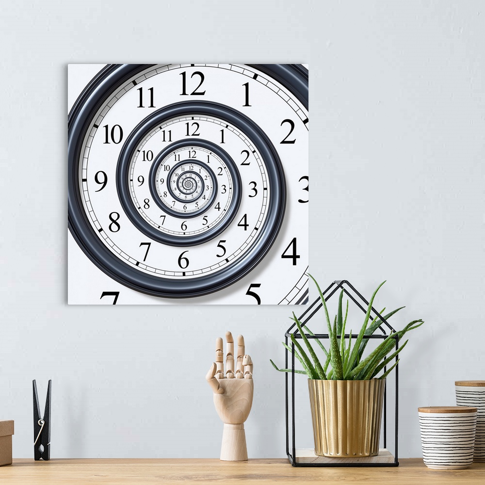 A bohemian room featuring 3D concept with analog wall clock.