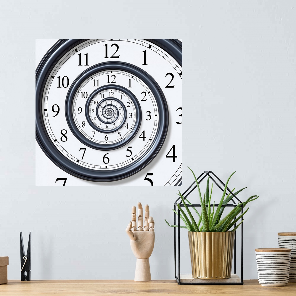 A bohemian room featuring 3D concept with analog wall clock.