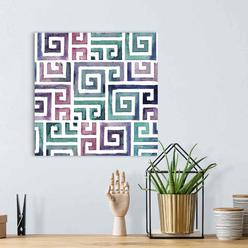 A bohemian room featuring Originally a watercolor of geometric watercolor tribal patterns.