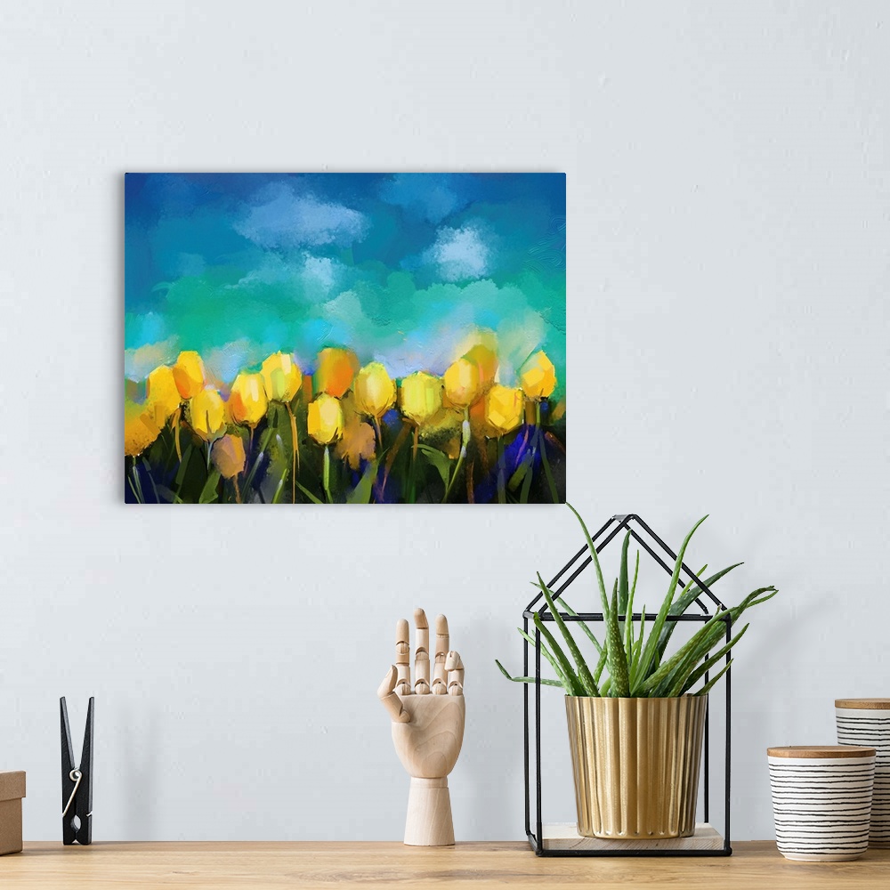 A bohemian room featuring Tulips flowers. Originally an abstract flower digital painting.