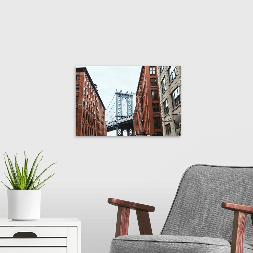 A modern room featuring Urban Scene With Buildings And Brooklyn Bridge In New York City