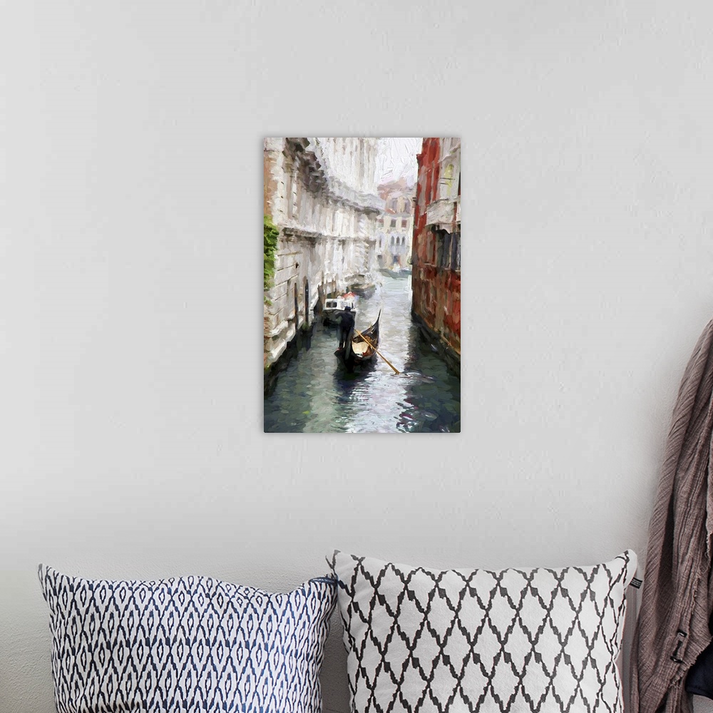 A bohemian room featuring Venice with gondolas on grand canal, Italy. Originally an oil painting.