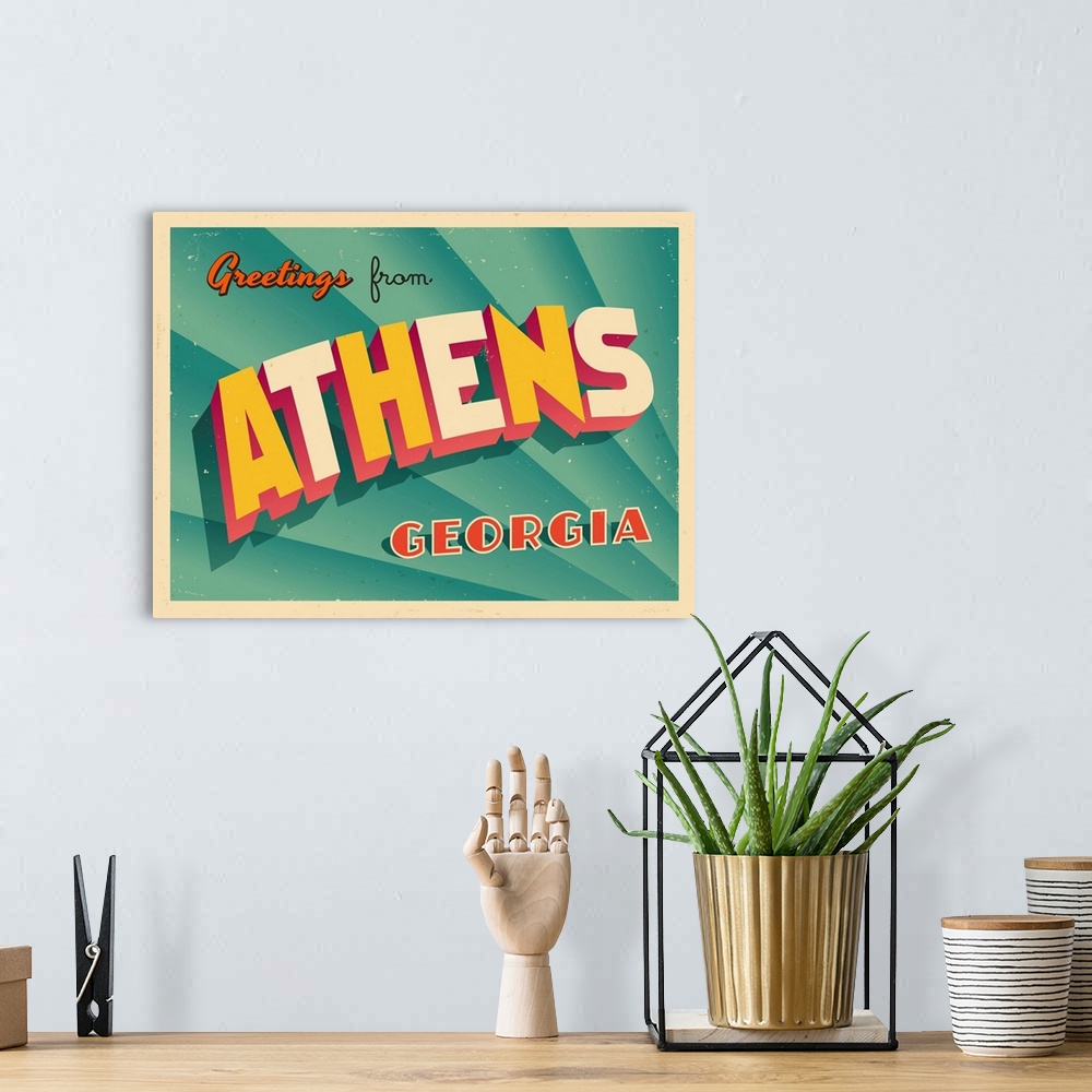 A bohemian room featuring Vintage touristic greeting card - Athens, Georgia.