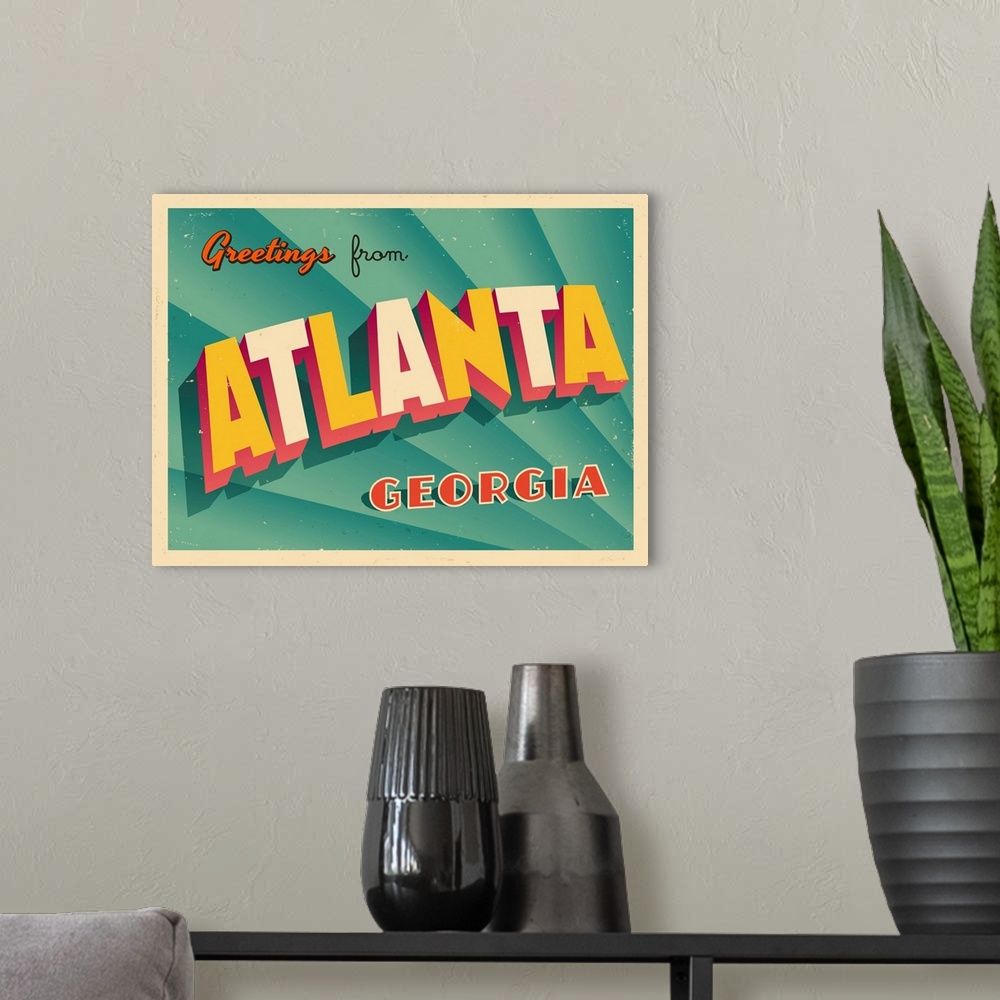 A modern room featuring Vintage touristic greeting card - Atlanta, Georgia.