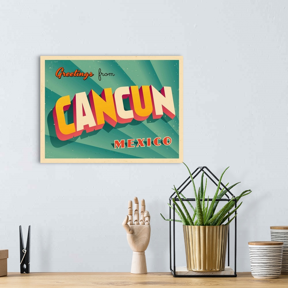 A bohemian room featuring Vintage touristic greeting card - Cancun, Mexico.