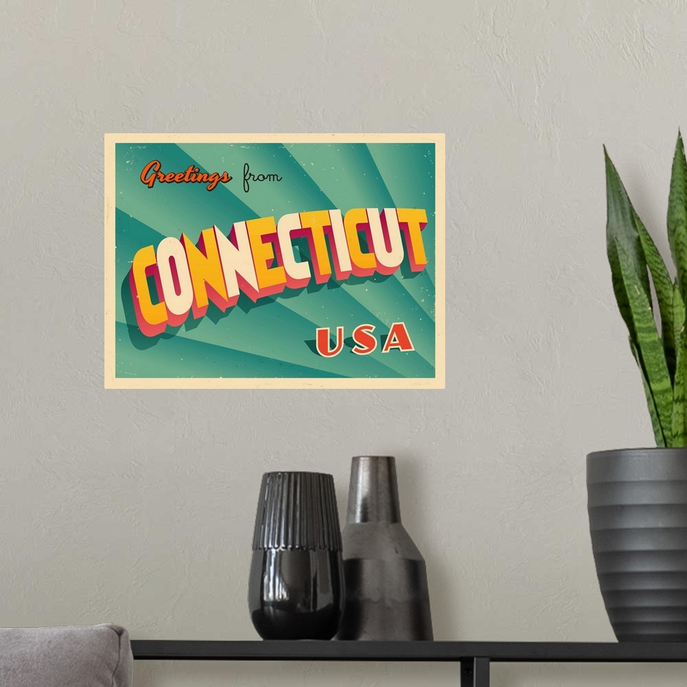 A modern room featuring Vintage touristic greeting card - Connecticut.