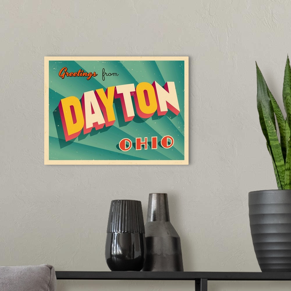 A modern room featuring Vintage touristic greeting card - Dayton, Ohio.
