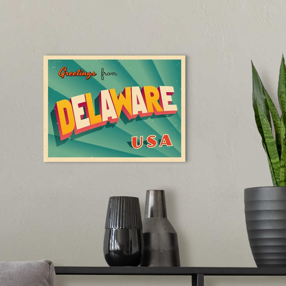 A modern room featuring Vintage touristic greeting card - Delaware.