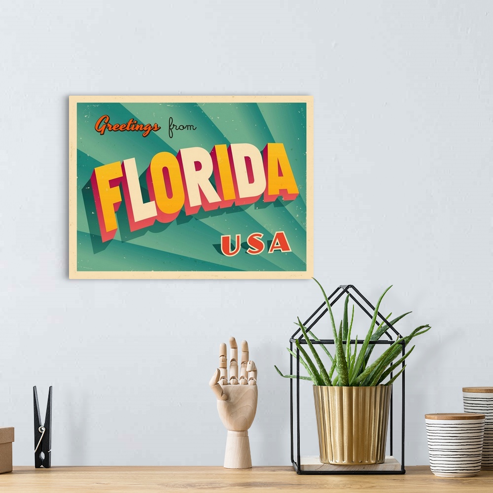 A bohemian room featuring Vintage touristic greeting card - Florida.