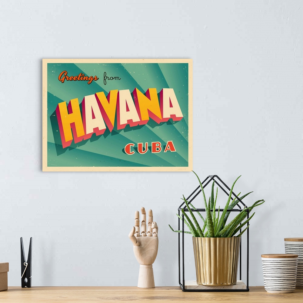 A bohemian room featuring Vintage touristic greeting card - Havana, Cuba.