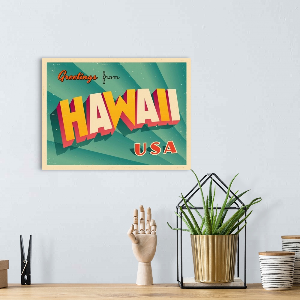 A bohemian room featuring Vintage touristic greeting card - Hawaii.