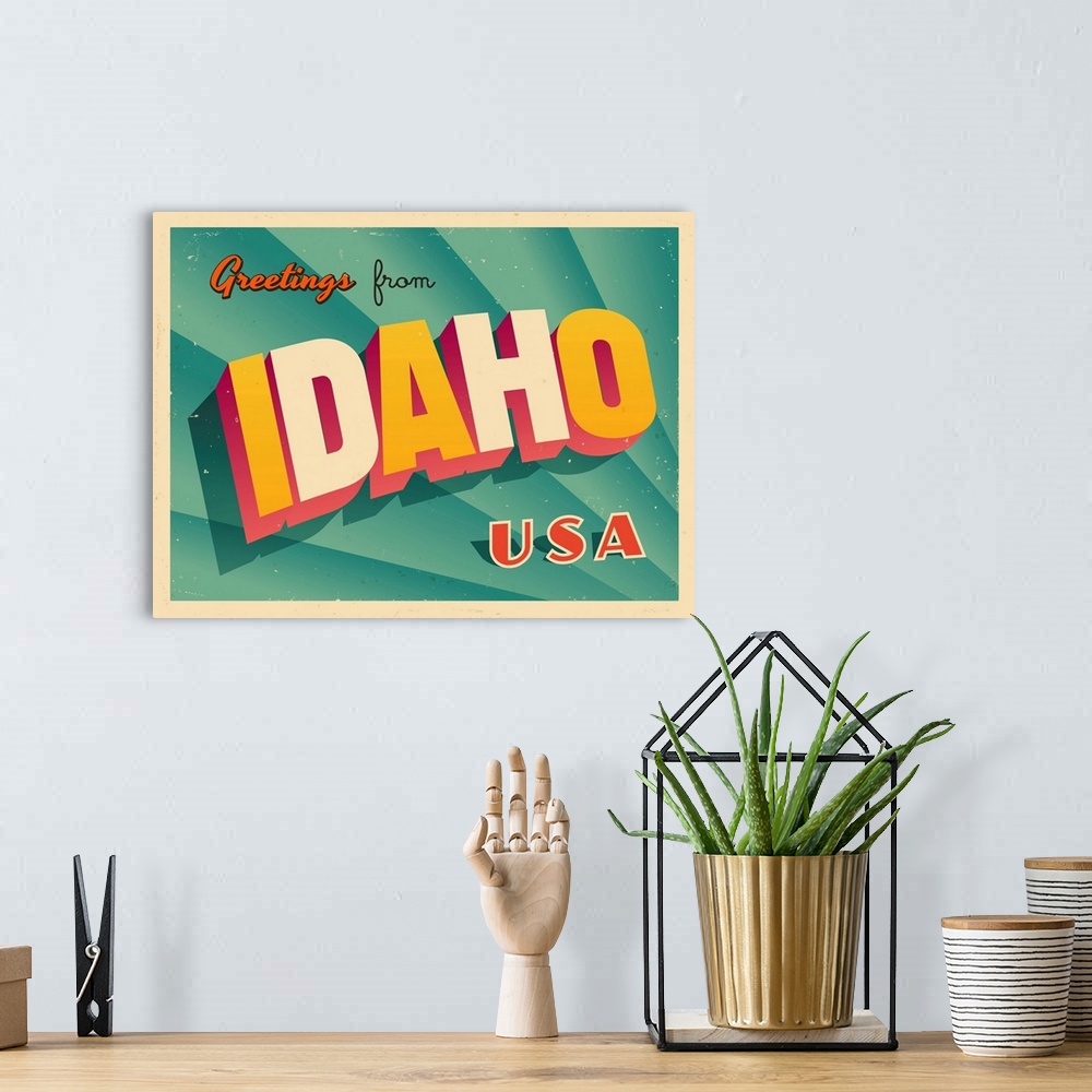 A bohemian room featuring Vintage touristic greeting card - Idaho.